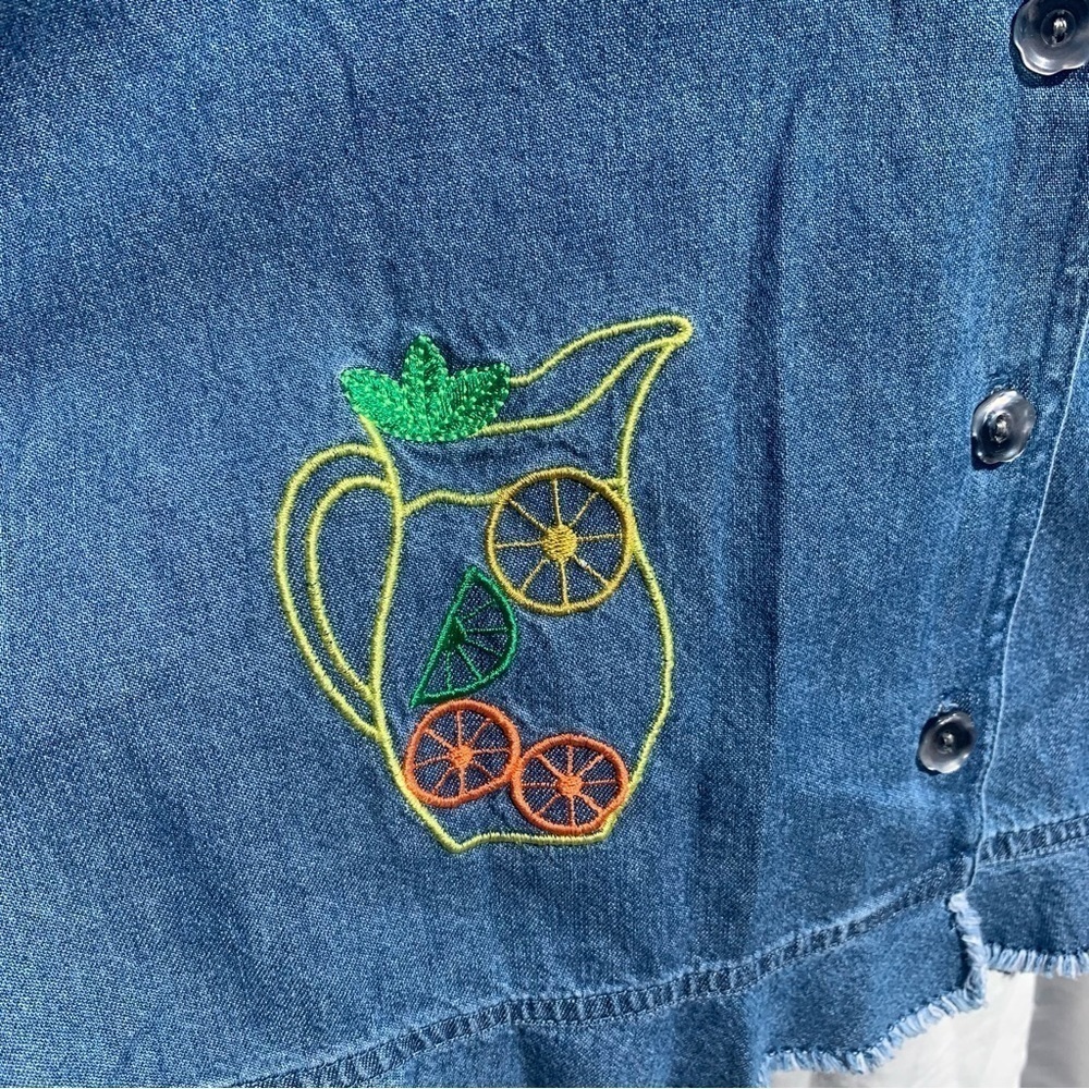 Vintage Excitation Denim Embroidered Appliqué Spring Summer Button Up Sz Medium - Picture 5 of 8